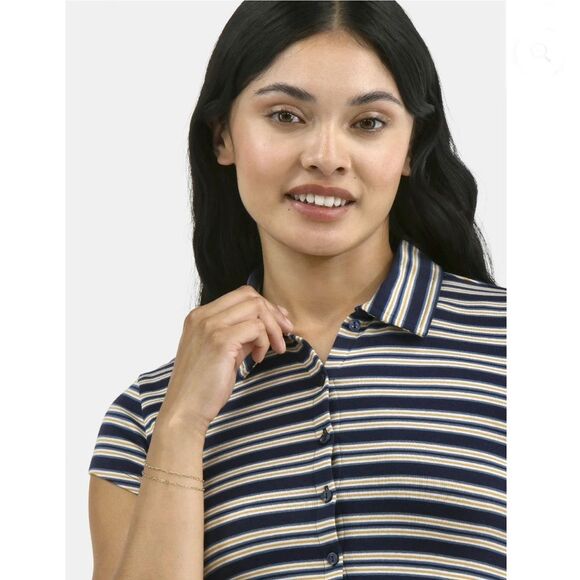 Women’s Button Front Cropped Striped Polo Shirt 2-Pack Size XL - Picture 11 of 11